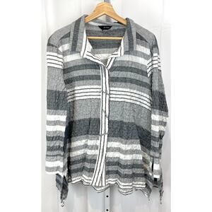ALI MILES  ESTIMATED XL Striped Button Front Shirt Long Sleeve Cotton Gray White